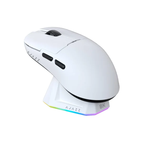 Ajazz AJ159 Pro 8K Hz Tri-Mode Wireless Gaming Mouse with Charging Dock - White