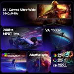 Koorui G3441XC - 34" 240Hz 1ms UWQHD Adaptive Sync 1500R Curved Gaming Monitor - Image 2