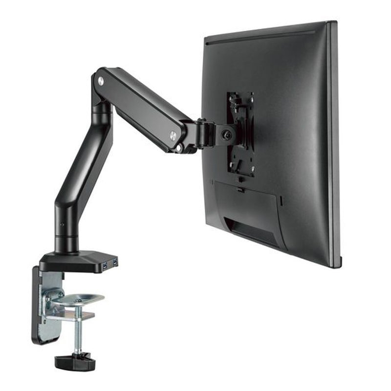 MXG BMA-12U Single Monitor Premium Aluminum Spring-Assisted With 3.0 USB Cable Monitor Arm – Matte Black