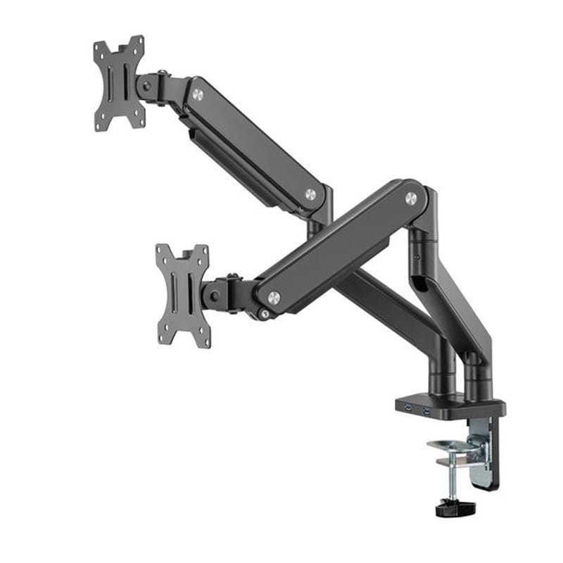 MXG BMA-24U Dual Monitor Premium Aluminum Spring-Assisted With 3.0 USB Cable Monitor Arm – Matte Black