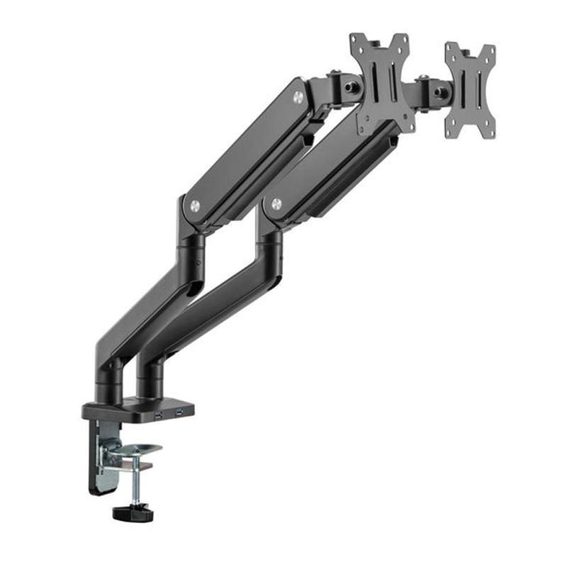 MXG BMA-24U Dual Monitor Premium Aluminum Spring-Assisted With 3.0 USB Cable Monitor Arm – Matte Black