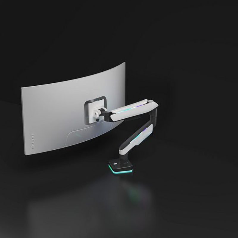 MXG HMA-12R Heavy Duty RGB Gaming Monitor Arm – Matte White