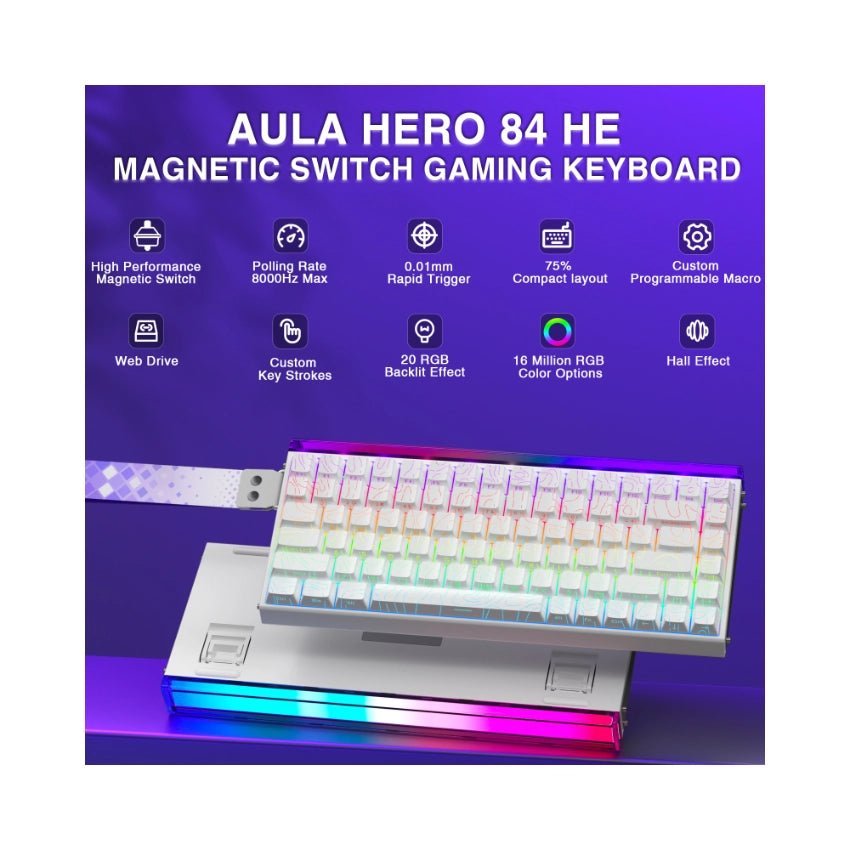 Aula Hero 84 HE Wired Magnetic Keyboard – Black King Switch – White Contour - Image 2