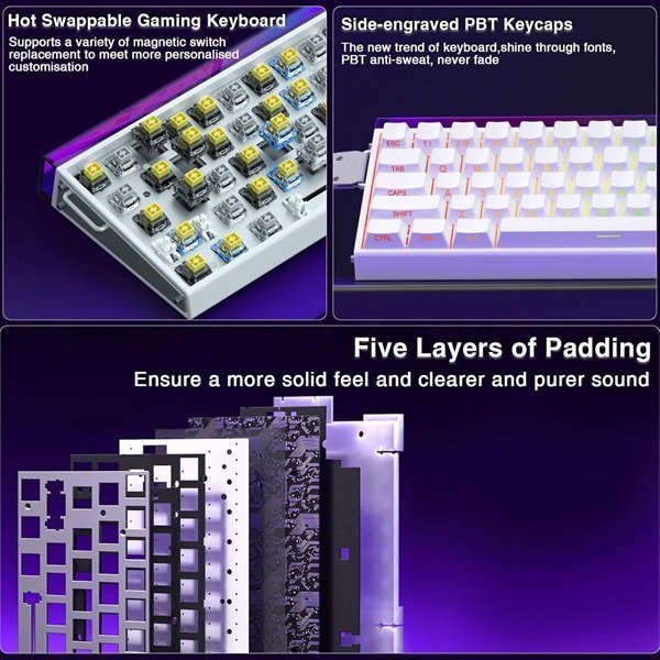 Aula Hero 68 HE Wired Magnetic Keyboard - Meteor Switch - White - Image 3