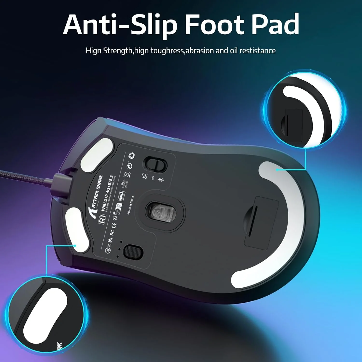 ATTACK SHARK R1 Wireless Gaming Mouse - Black - Image 9