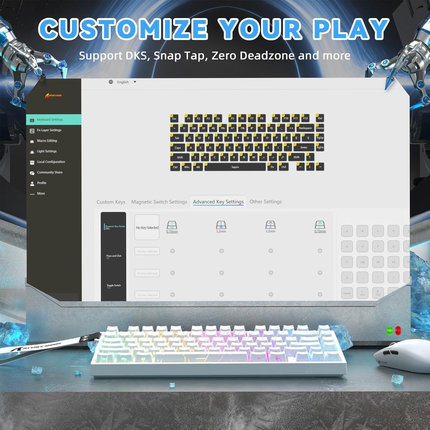 Attack Shark R82 HE Rapid Trigger Magnetic Gaming Keyboard - White Contour - Image 7