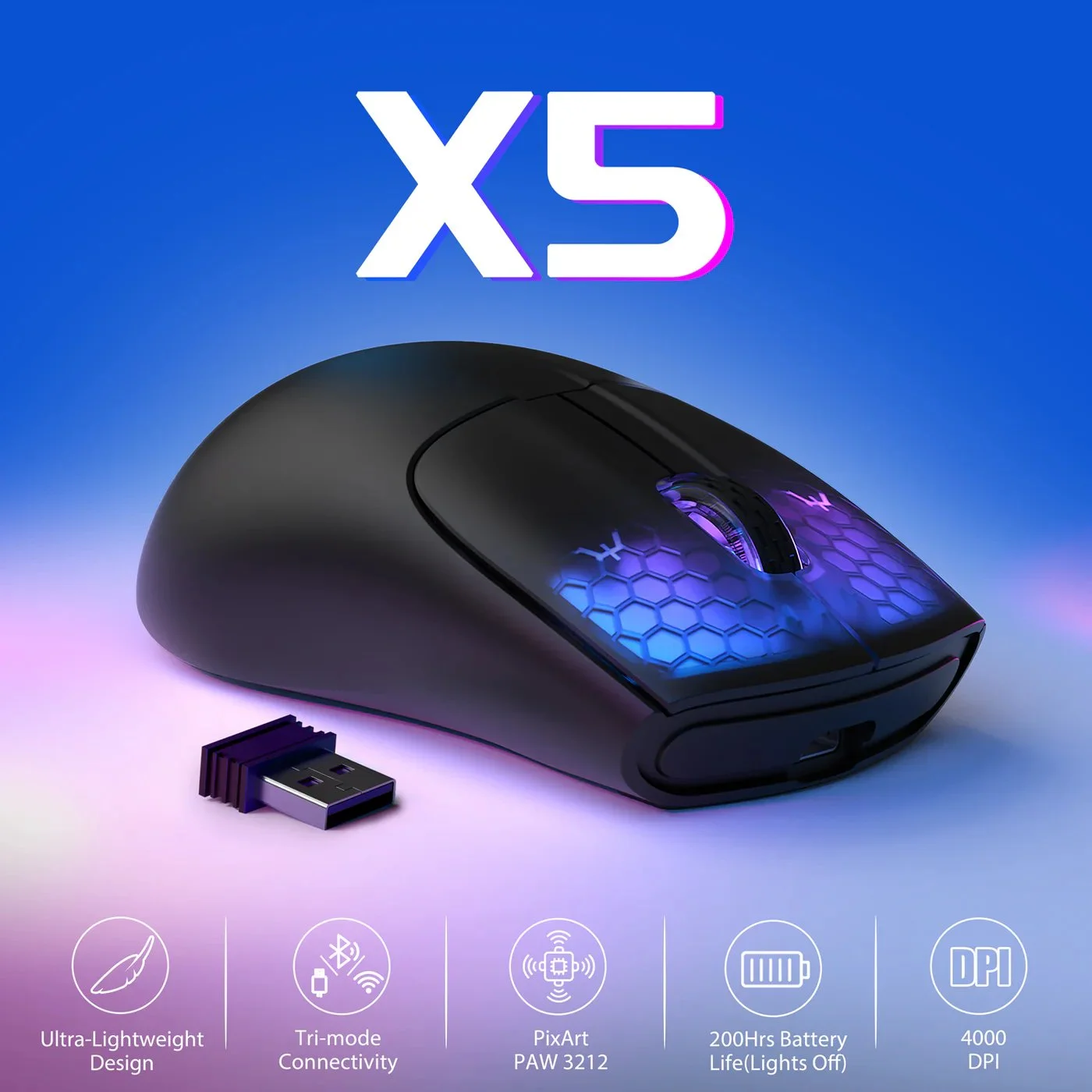 ATTACK SHARK X5 Aerox Ultralight Wireless Gaming Mouse – Black - Image 2