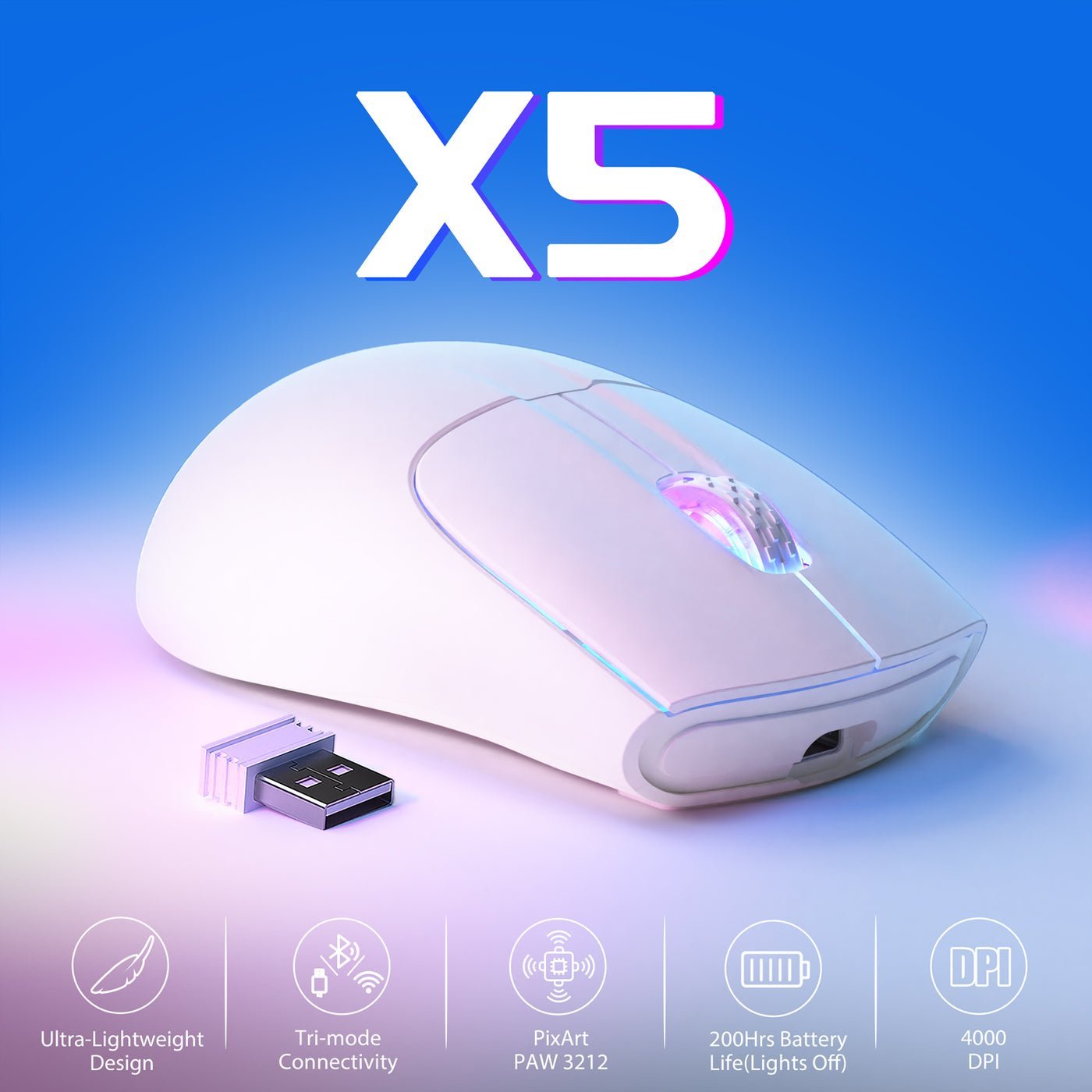 ATTACK SHARK X5 Aerox Ultralight Wireless Gaming Mouse – White - Image 2