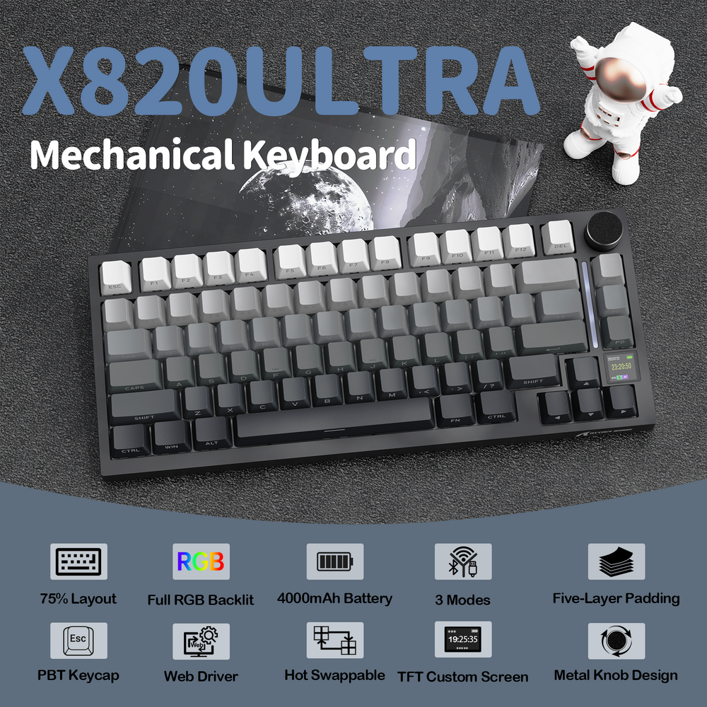 Attack Shark X820Ultra Tri-mode Gasket Mechanical Keyboard - Black Gradient - Image 2