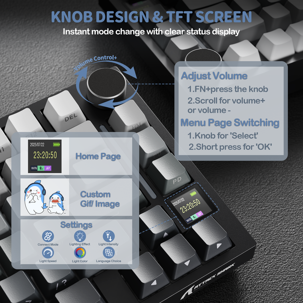 Attack Shark X820Ultra Tri-mode Gasket Mechanical Keyboard - Black Gradient - Image 5