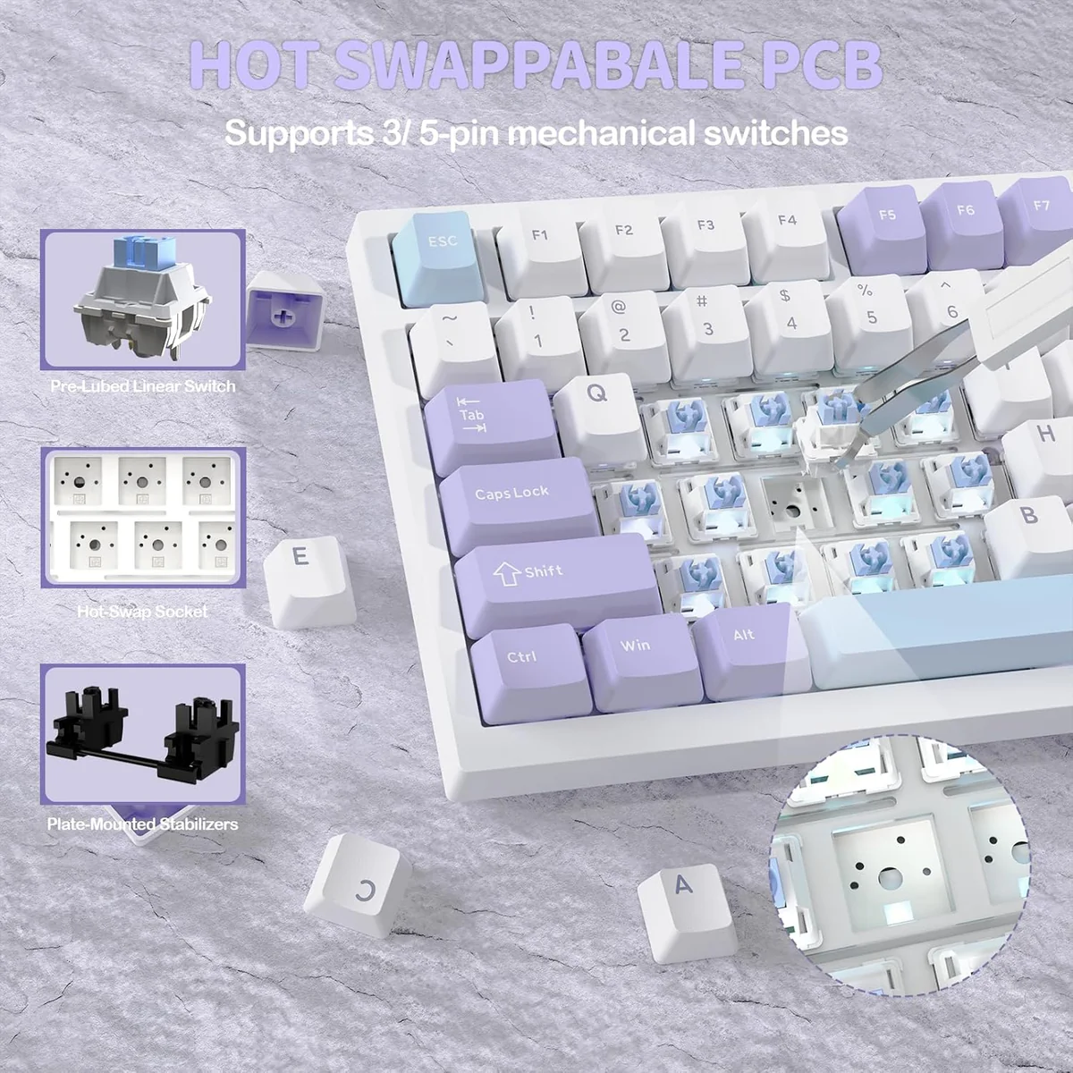 Attack Shark X820Ultra Tri-mode Gasket Mechanical Keyboard - Lavender Blue - Image 4