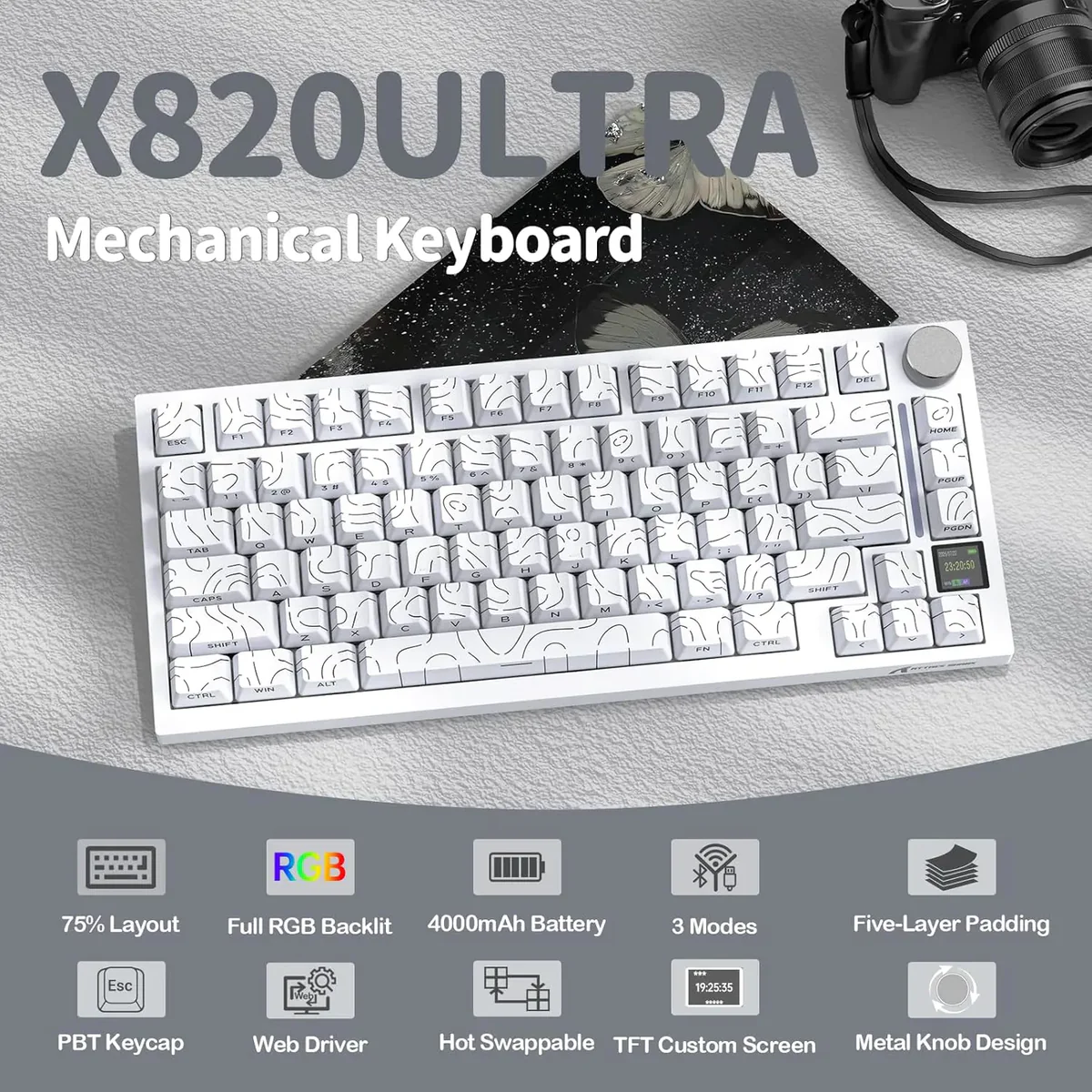 Attack Shark X820Ultra Tri-mode Gasket Mechanical Keyboard - White Contour - Image 2