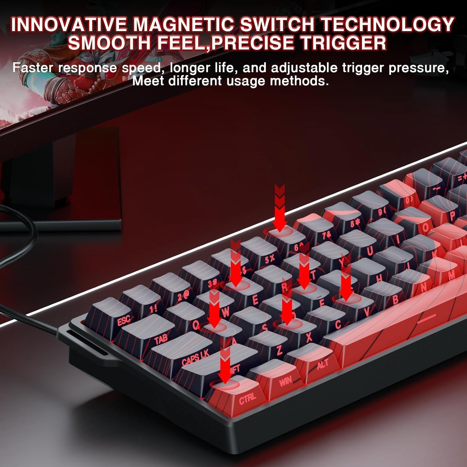 Aula Win60 HE MAX Wired Magnetic Gaming Keyboard - Wing Chun Switch - Black Red - Image 4