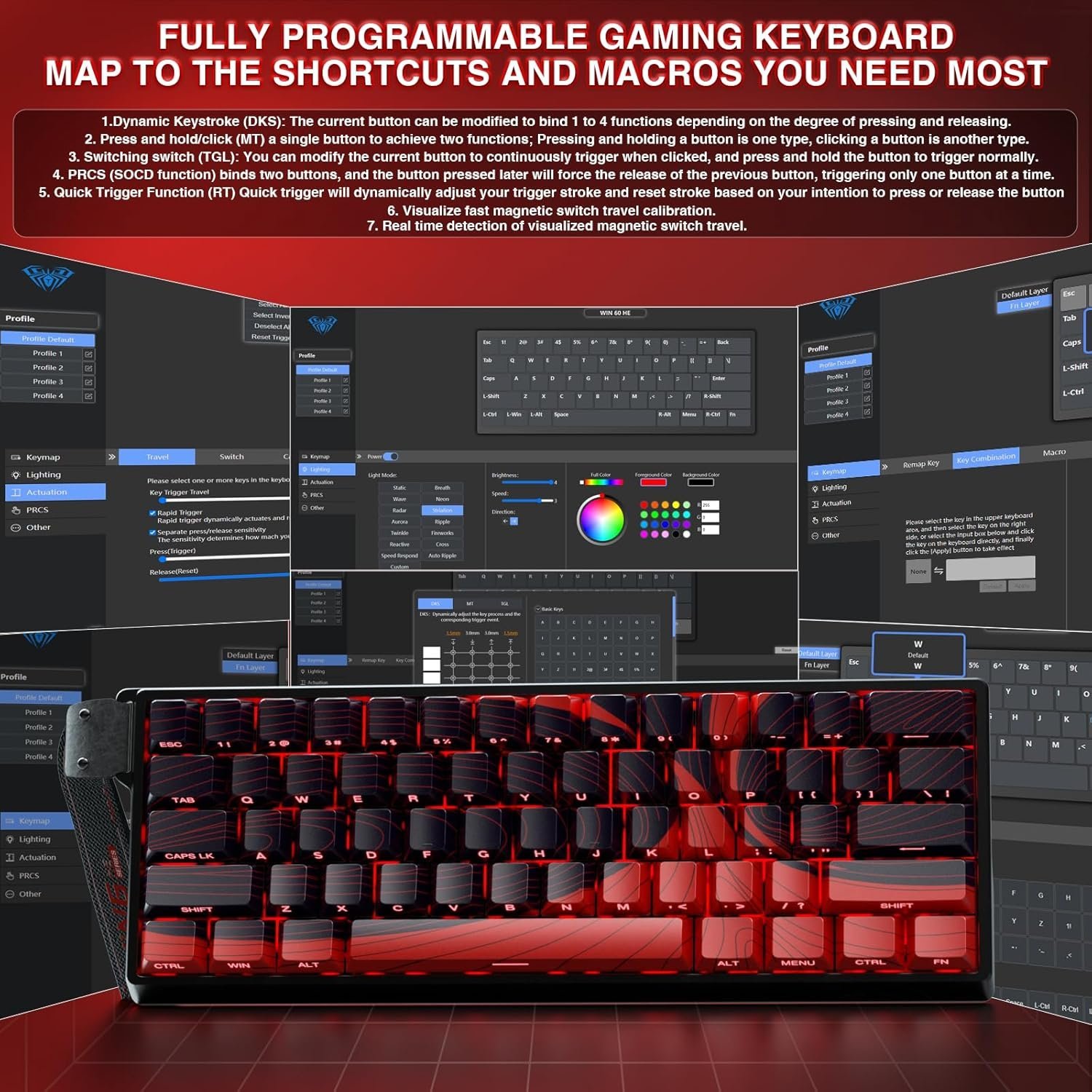 Aula Win60 HE MAX Wired Magnetic Gaming Keyboard - Wing Chun Switch - Black Red - Image 9