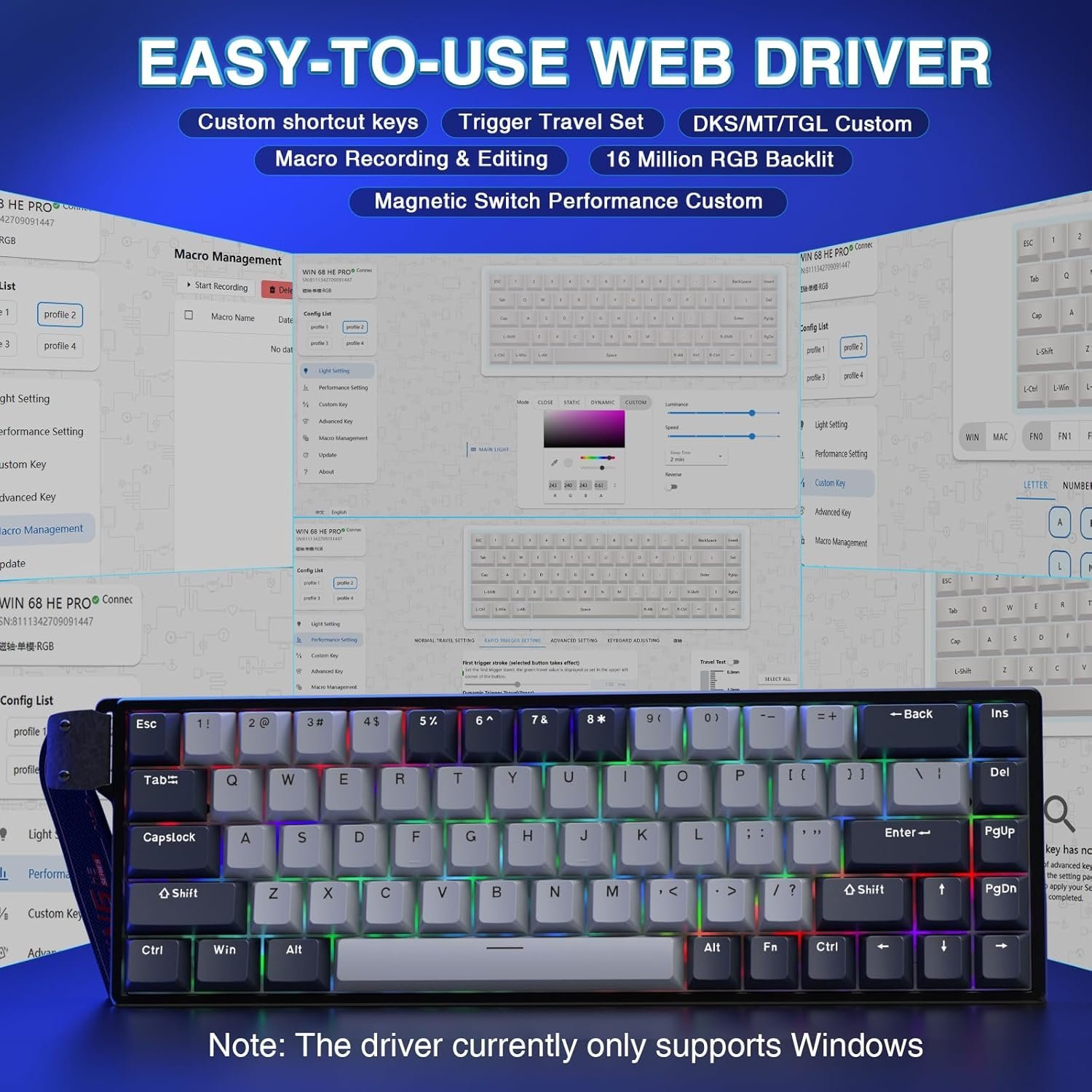 Aula Win68 HE PRO Wired Magnetic Switch Gaming Keyboard - Grey - Image 5