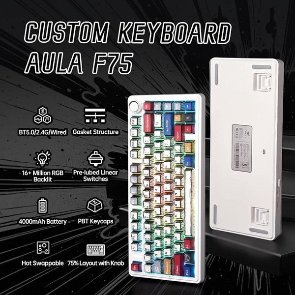 Aula F75 Wireless Mechanical Keyboard – Comic Keycaps - Image 3
