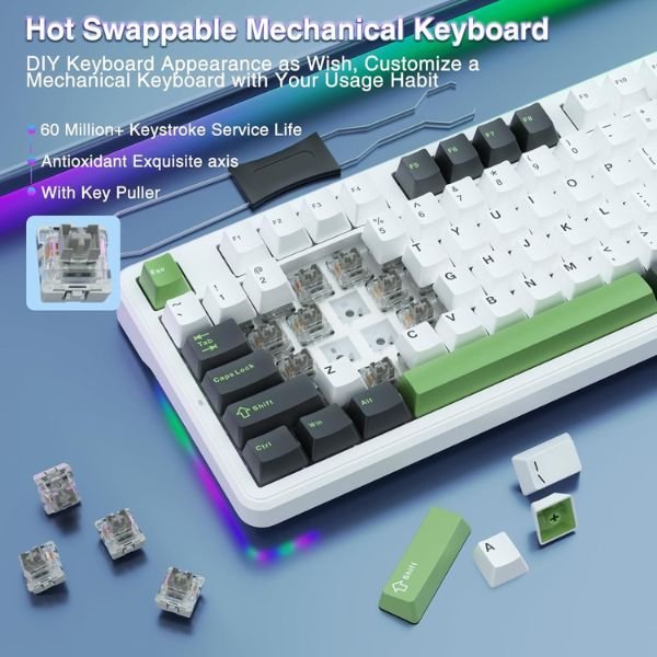 Aula F87 Pro Wireless Mechanical Keyboard – Green White - Image 6