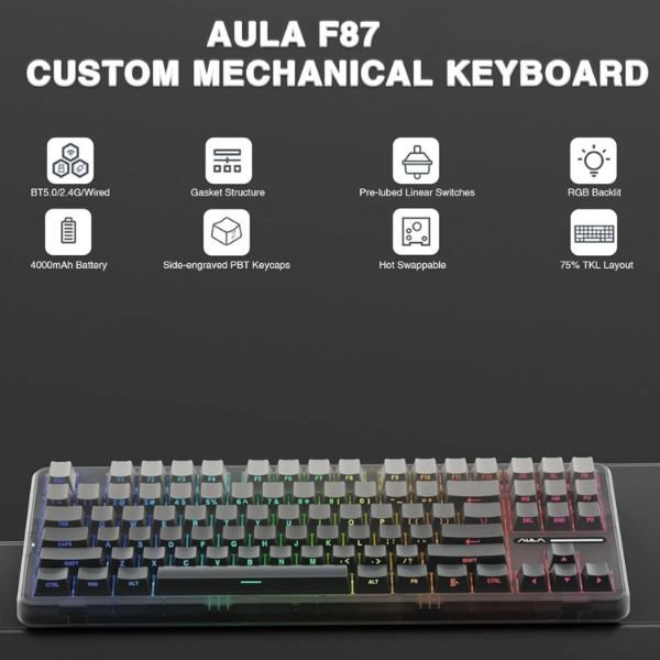 Aula F87 Pro Wireless Mechanical Keyboard – Gradient Grey - Image 2
