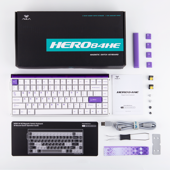 Aula Hero 84 HE Wired Magnetic Keyboard - Black King Switch - Purple and White - Image 3