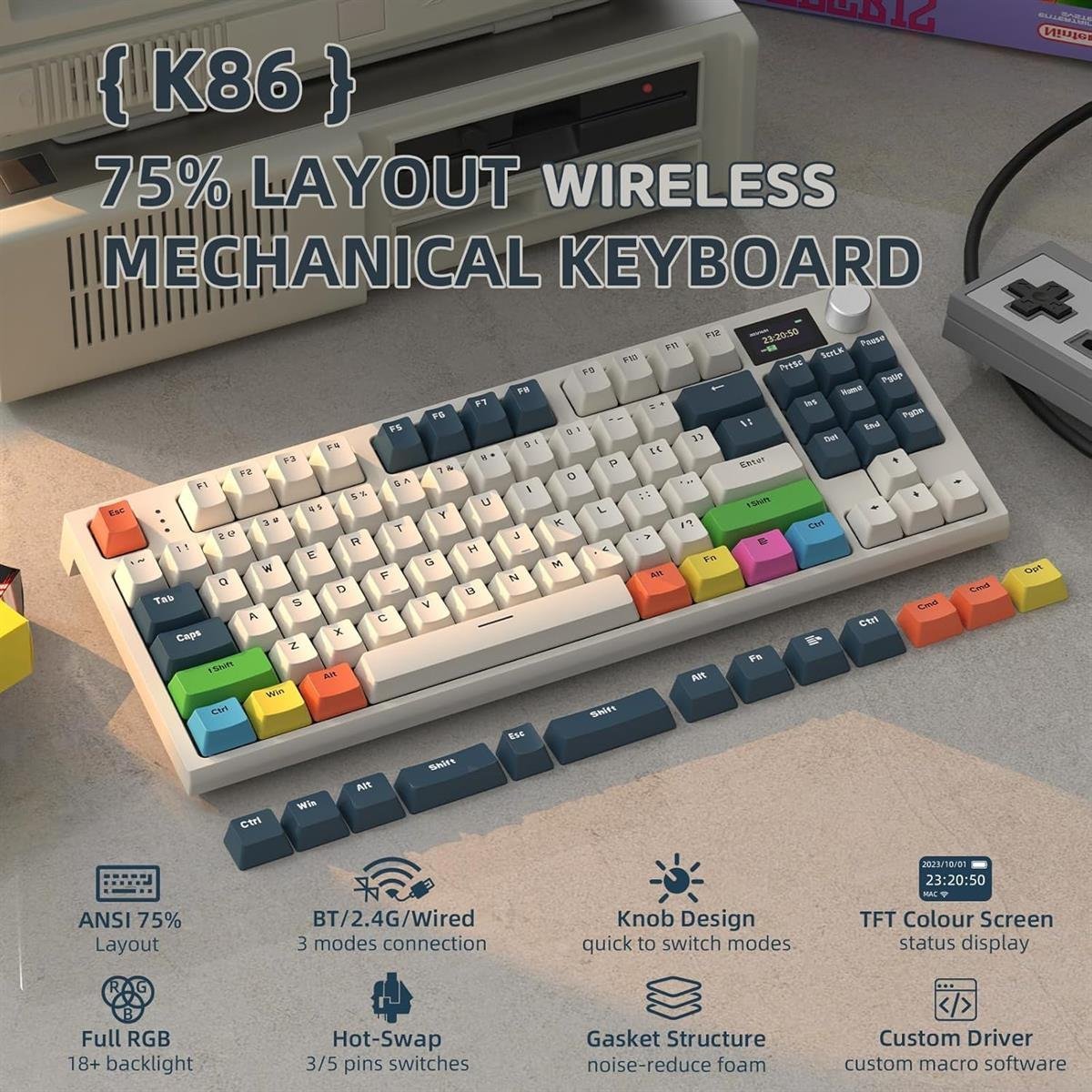 Attack Shark K86 Wireless Mechanical Keyboard Retro Blue - Image 2