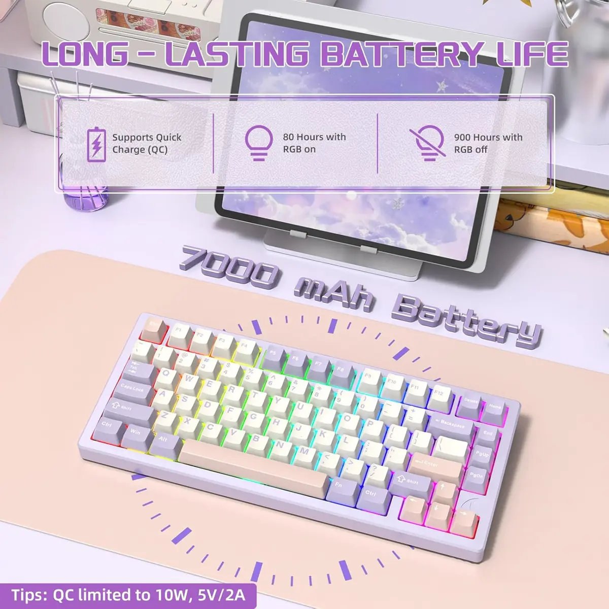 Attack Shark X75 Aluminum CNC Wireless Mechanical Gaming Keyboard Lavender Blue - Image 3