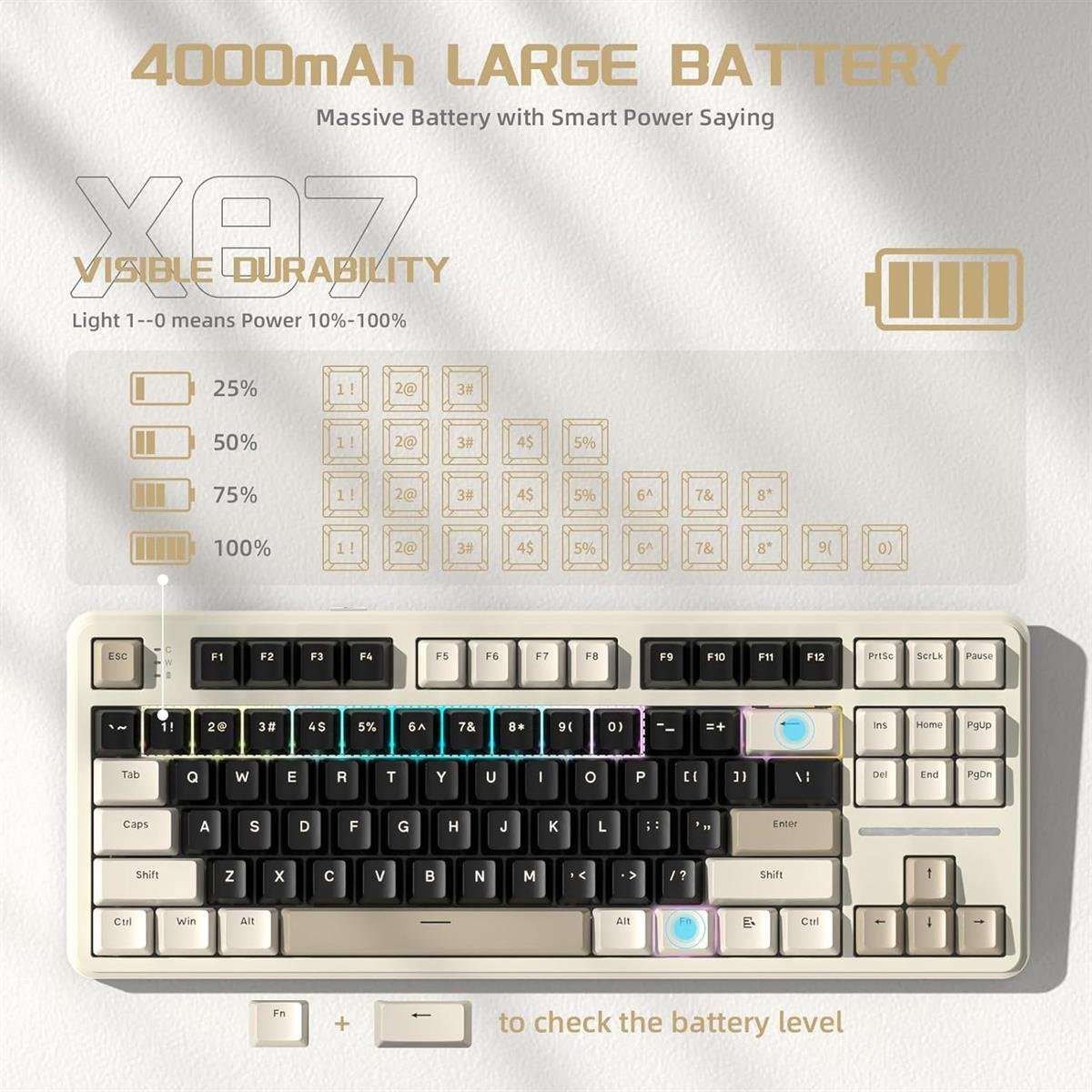 Attack Shark X87 Wireless Mechanical Keyboard Cheese White - Image 3