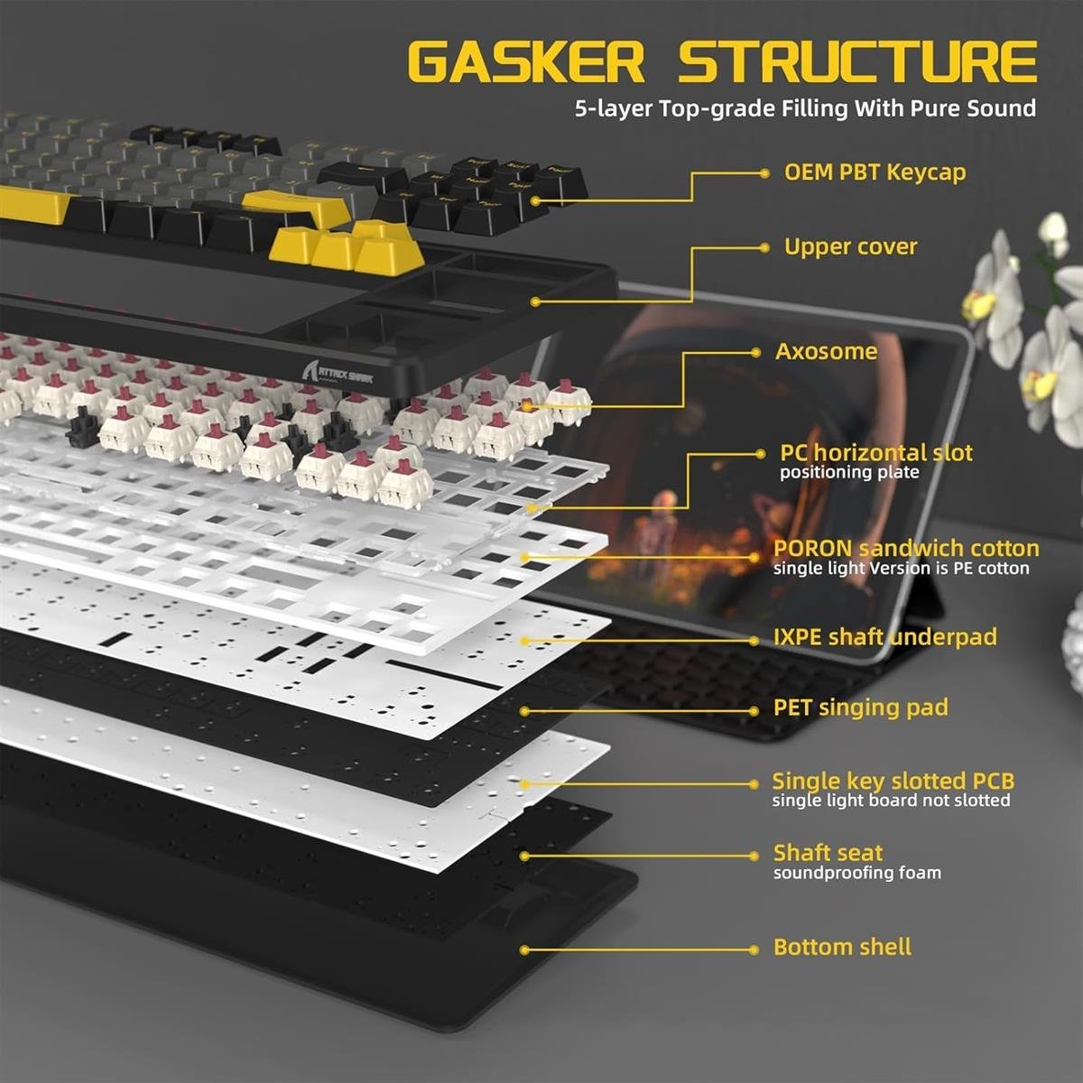 Attack Shark X87 Wireless Mechanical Keyboard Starry Black - Image 3