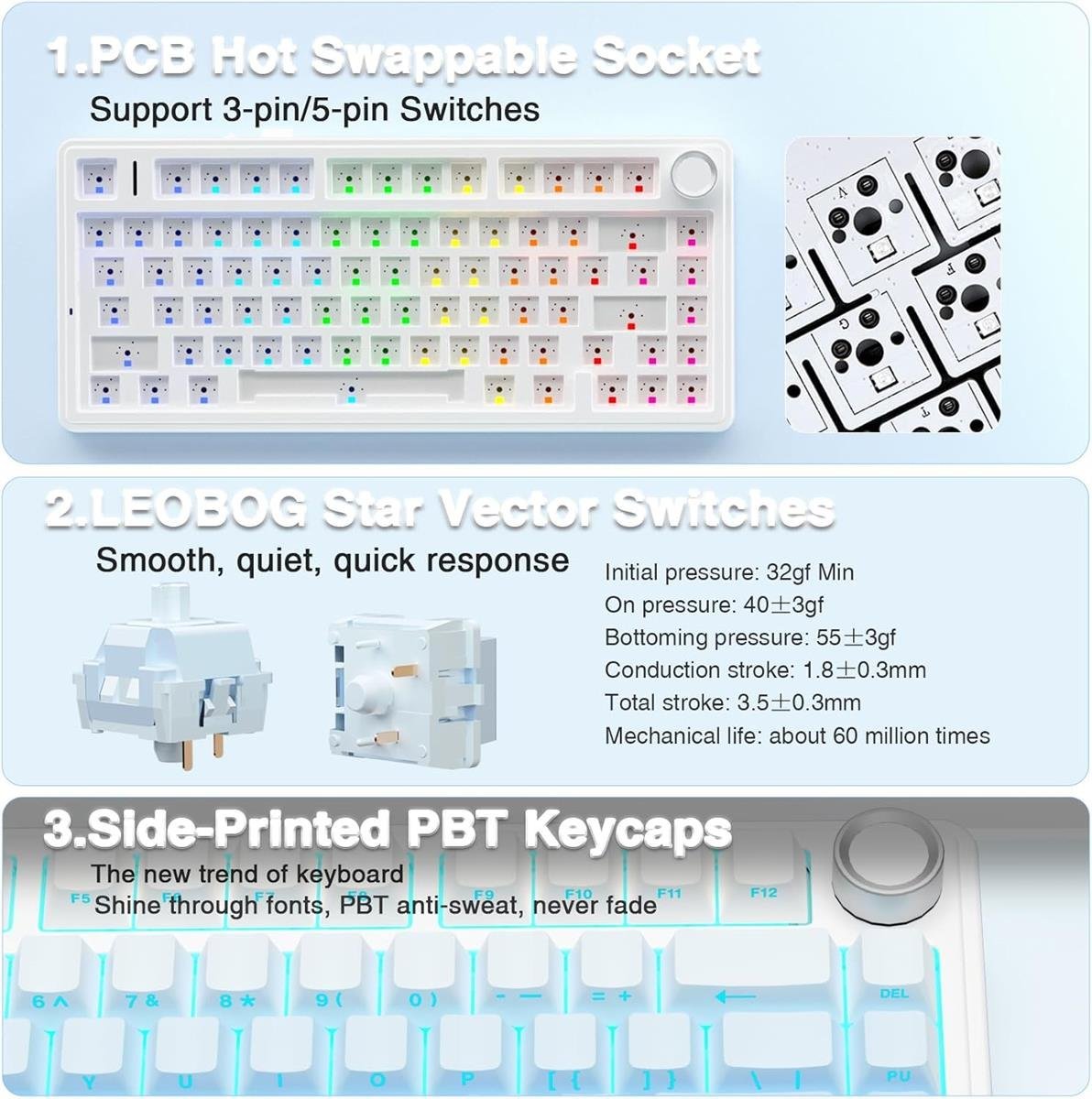 Aula F75 Wireless Mechanical Keyboard – Gradient Blue - Image 2