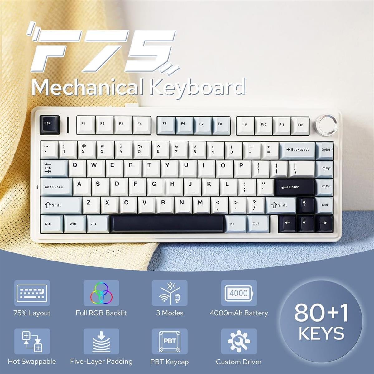 Aula F75 Wireless Mechanical Keyboard - Glacier Blue - Image 2