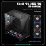 GameMax Infinity Pro Panoramic Mid-Tower ATX Case with 5 ARGB Fans - Black - Image 5