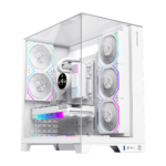 GameMax Infinity Pro Panoramic Mid-Tower ATX Case with 5 ARGB Fans - White