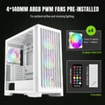 GameMax Leader 2 Mid-Tower E-ATX Case with 4 ARGB Fans - White - Image 3