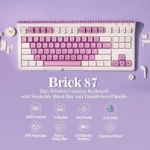 Epomaker Brick 87 Tri-Mode TKL Hot Swappable Mechanical Keyboard with Stackable Block Bar and Thumb-scroll Knobs, 3000mAh Battery, RGB, Compatible with Win/Mac - White Purple - Image 2