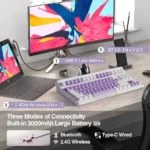 Epomaker Brick 87 Tri-Mode TKL Hot Swappable Mechanical Keyboard with Stackable Block Bar and Thumb-scroll Knobs, 3000mAh Battery, RGB, Compatible with Win/Mac - White Purple - Image 4