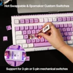 Epomaker Brick 87 Tri-Mode TKL Hot Swappable Mechanical Keyboard with Stackable Block Bar and Thumb-scroll Knobs, 3000mAh Battery, RGB, Compatible with Win/Mac - White Purple - Image 6